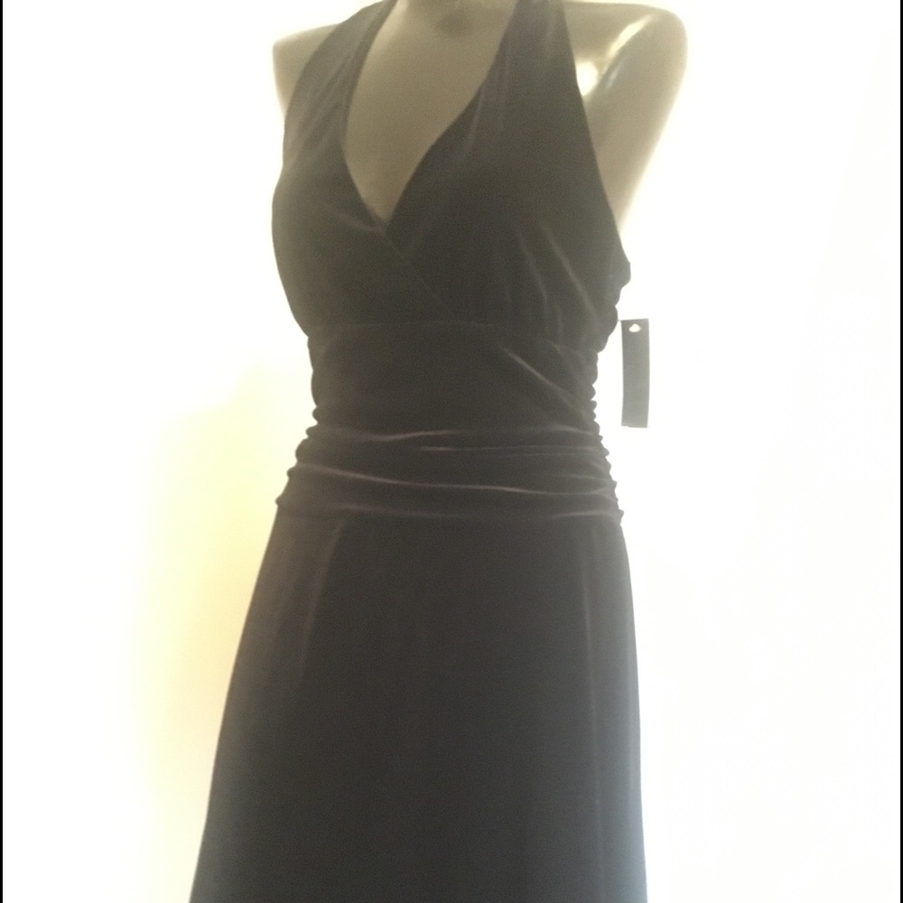 AB Studio Black Velvet Halter Dress